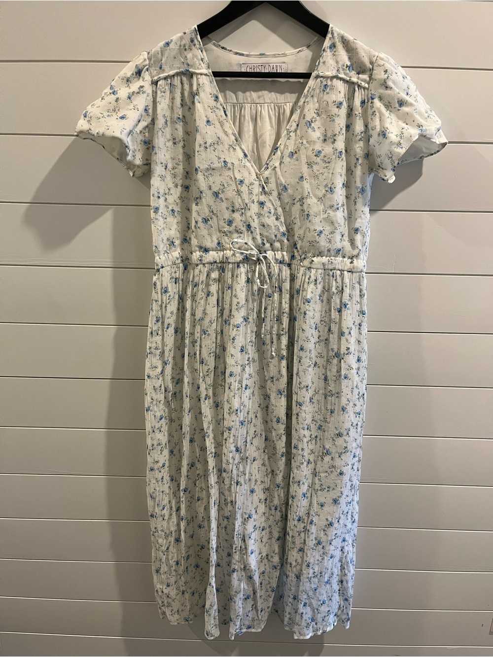 Christy Dawn Blue Floral Wrap Midi Dress Medium - Picture 2 of 14
